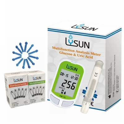 Lysun Uric Acid Monitor وجهاز قياس نسبة السكر في الدم 2 في 1 جهاز اختبار سكر الدم المحمول لطبيب الأسرة